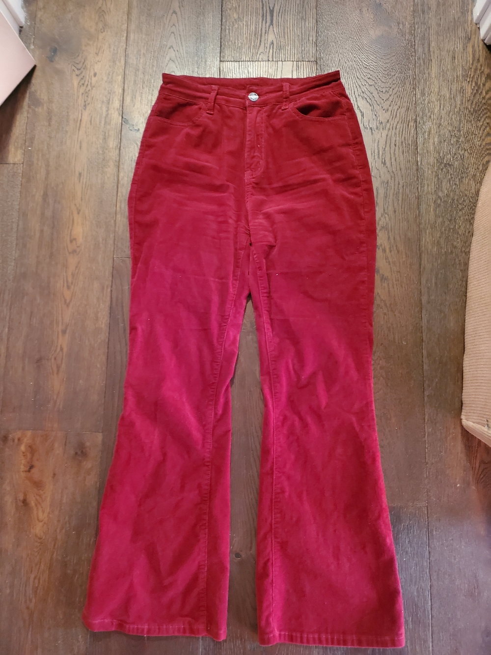 Red Corduroy High-Waist Flared Pants